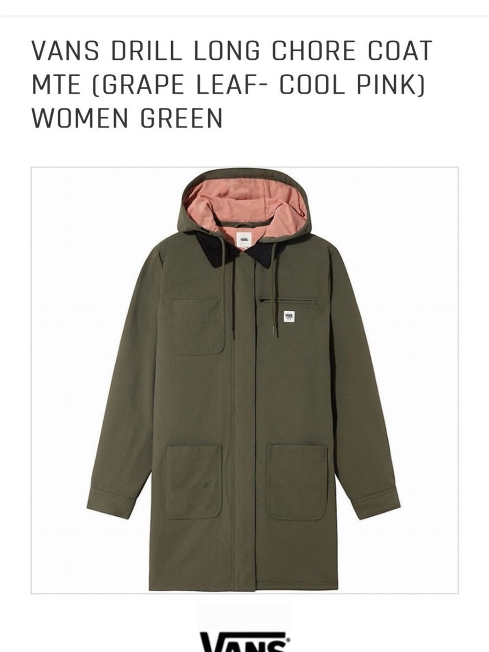 Vans Women's Olive Green Trench Coat with Pink Hood Lining